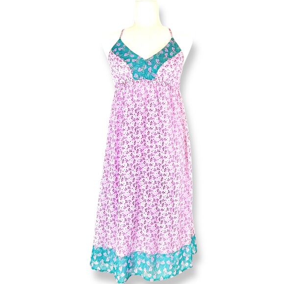 Old Navy Dresses & Skirts - Old Navy Y2K Friends Purple Floral Boho Tassel Babydoll Halter Slip Midi Dress M